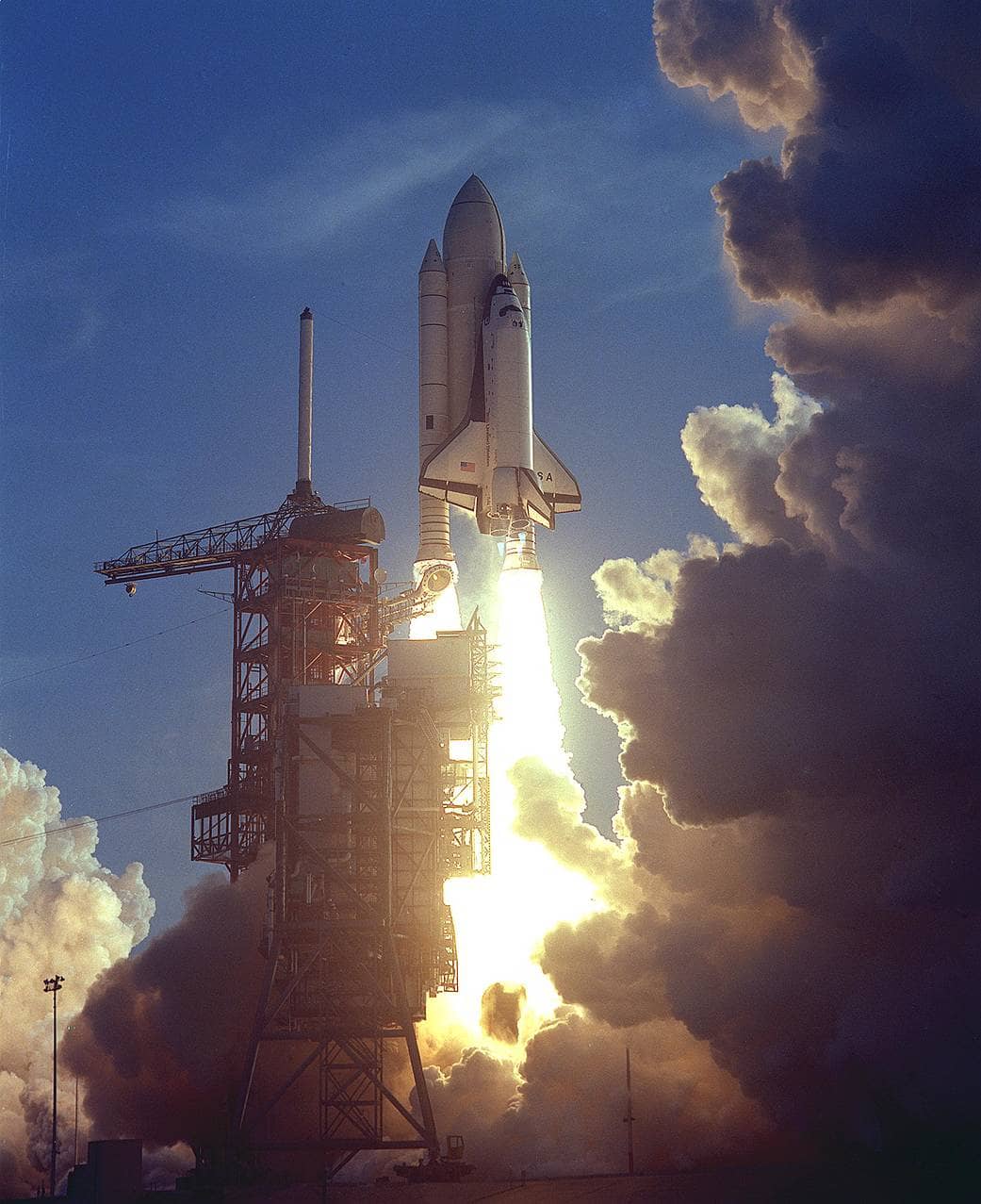 The first Space Shuttle launch in 1981 - lift-off.