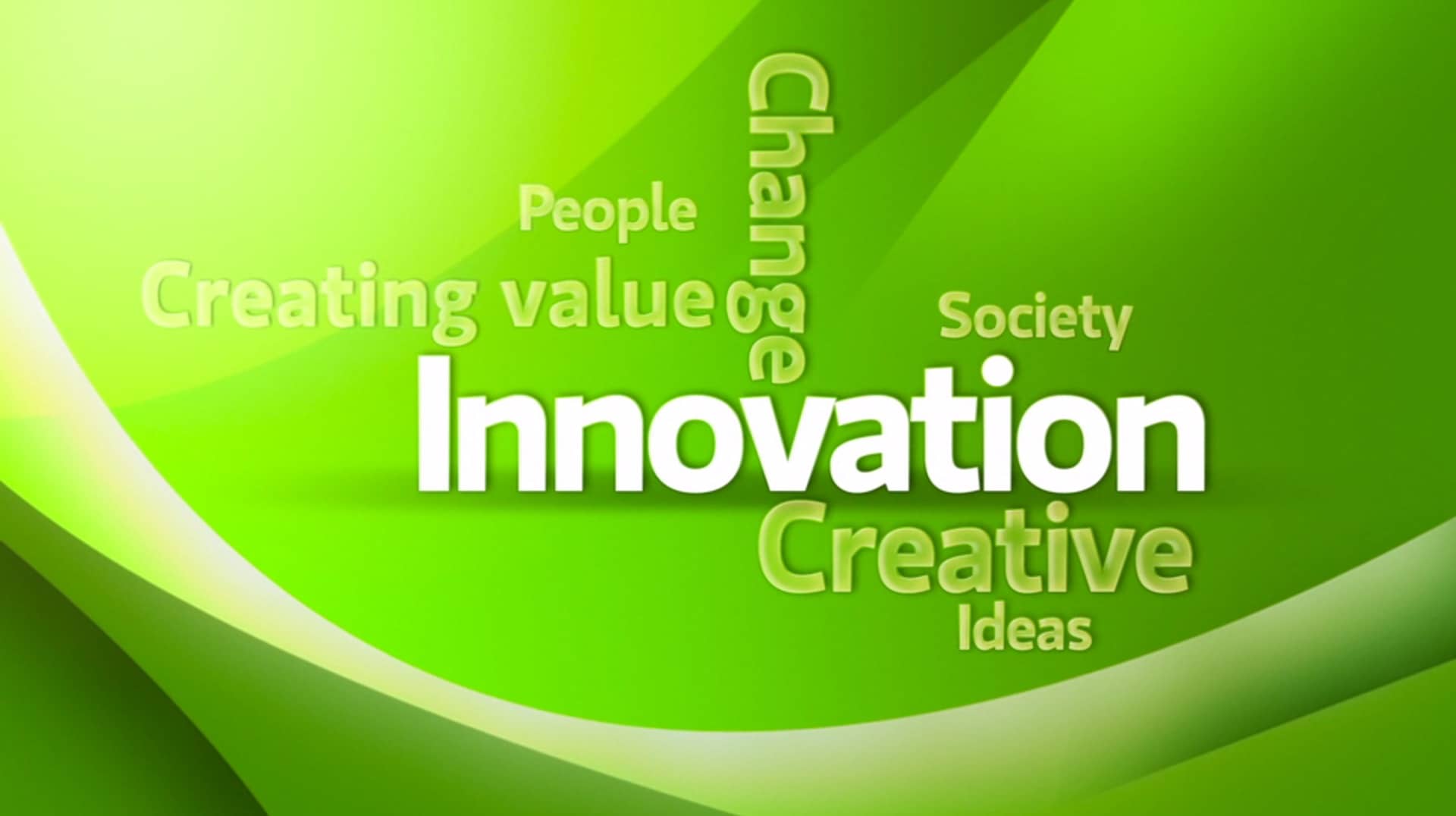Green and white Innovation word cloud logo