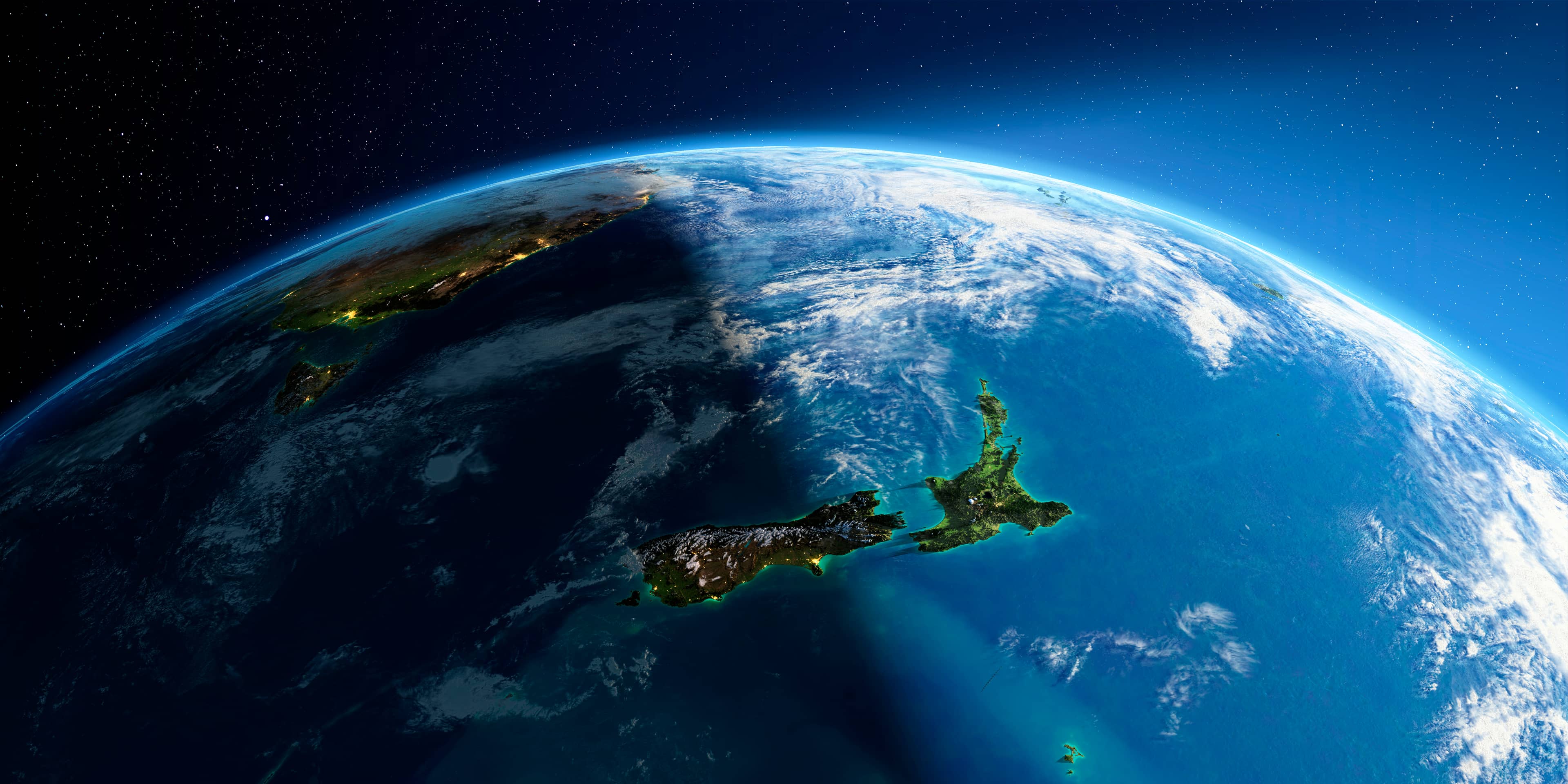 Map of New Zealand' from space surrounded ocean